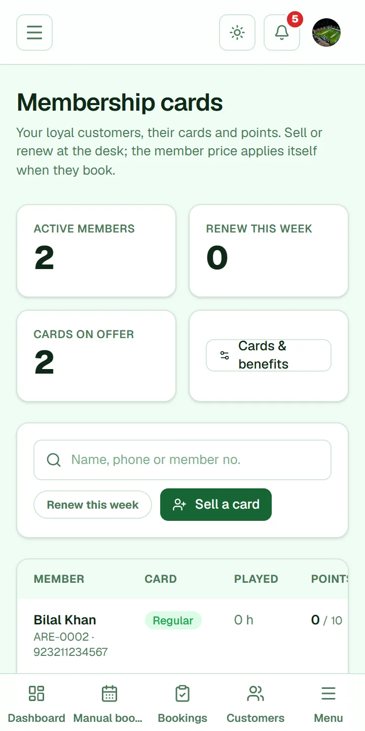 Membership cards: members, points and renewals